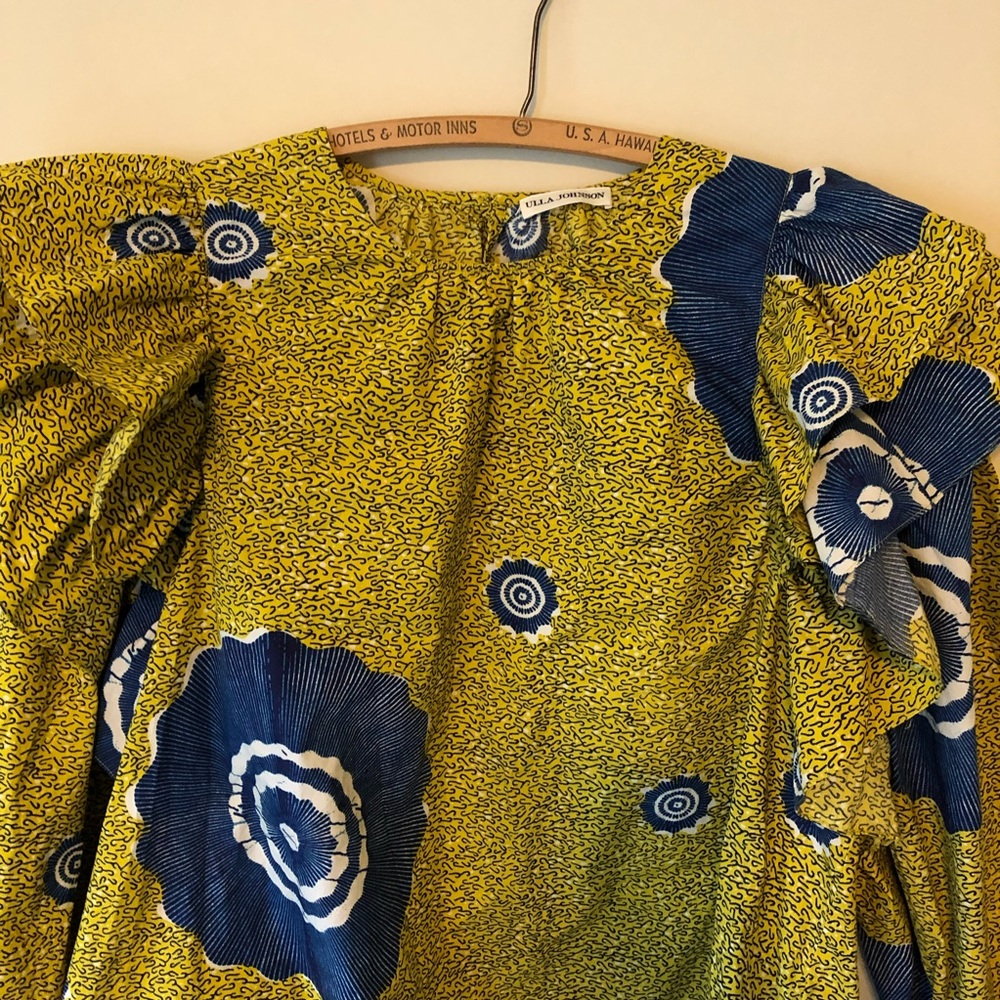 Ulla Johnson Blouse Ruffle Blue Green Long Sleeve Caasi US 12 - Picture 4 of 11